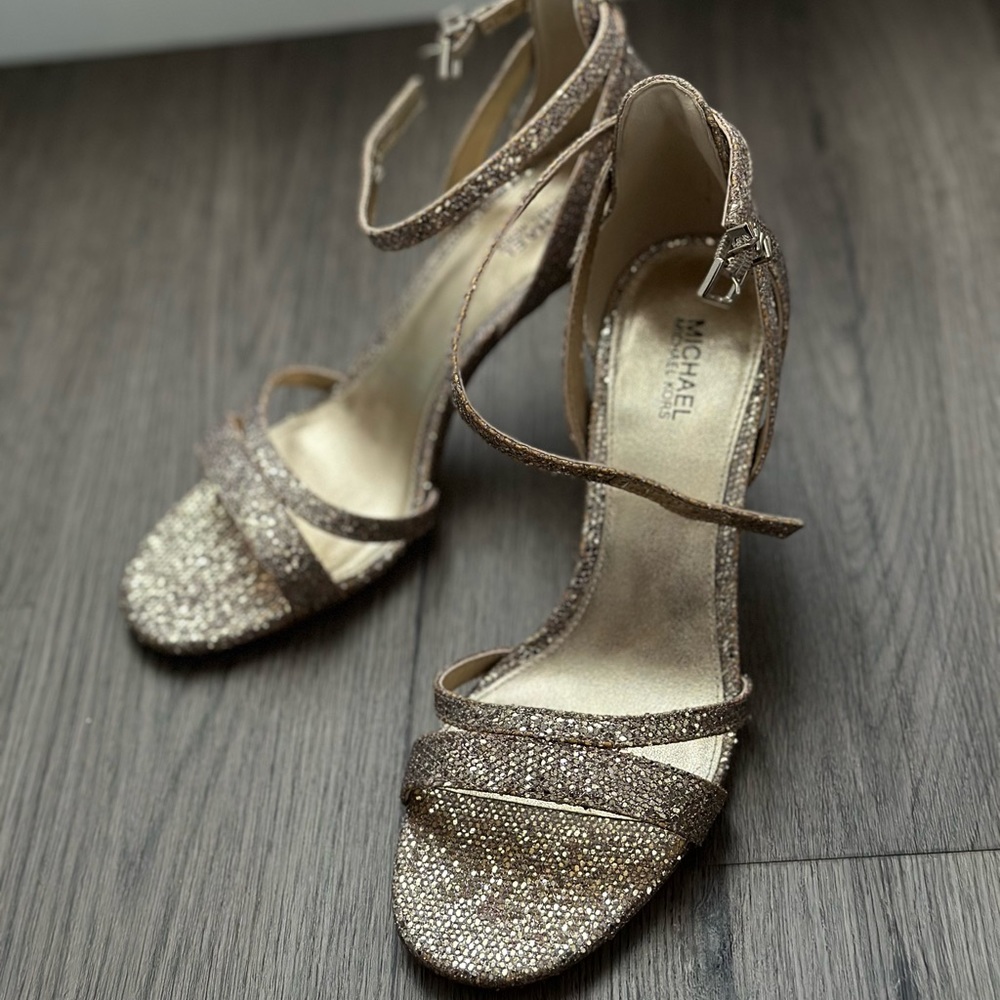 Michael Kors gold glitter heels